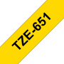 Taśma Brother TZe-651 czarny nadruk na żółtym tle, 24mm szerokości, laminowana