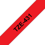 Taśma Brother TZe-431 12mm czerwona czarny nadruk laminowana