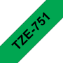 Taśma Brother TZe-751 czarny nadruk na zielonym tle, 24mm szerokości, laminowana